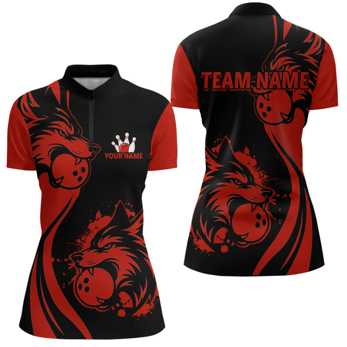 Red Wolf Bowling Shirts for Team Men Women Custom Wolf Bowling Jerseys for Couples MBL197