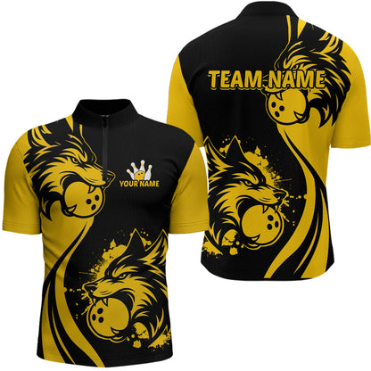 Yellow Wolf Bowling Shirts for Team Men Women Custom Wolf Bowling Jerseys for Couples MBL197