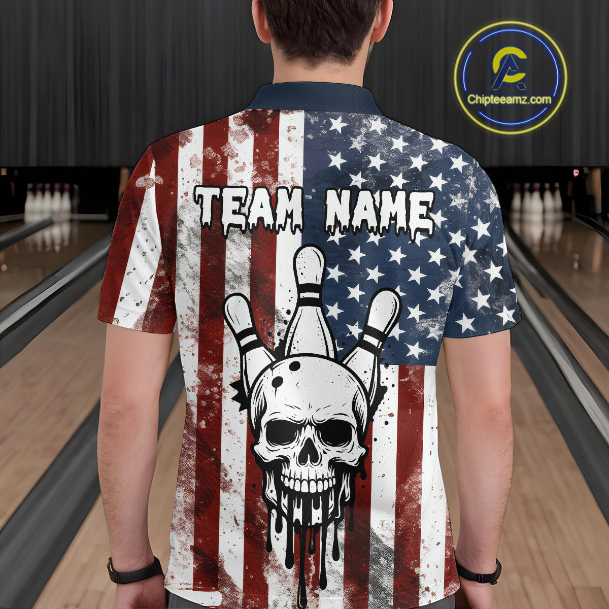Patriotic Bowling Shirts for Team Women Men Custom Skull Bowling Jerseys for Couple MBL201