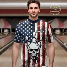 Load image into Gallery viewer, Patriotic Bowling Shirts for Team Women Men Custom Skull Bowling Jerseys for Couple MBL201