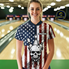 Load image into Gallery viewer, Patriotic Bowling Shirts for Team Women Men Custom Skull Bowling Jerseys for Couple MBL201