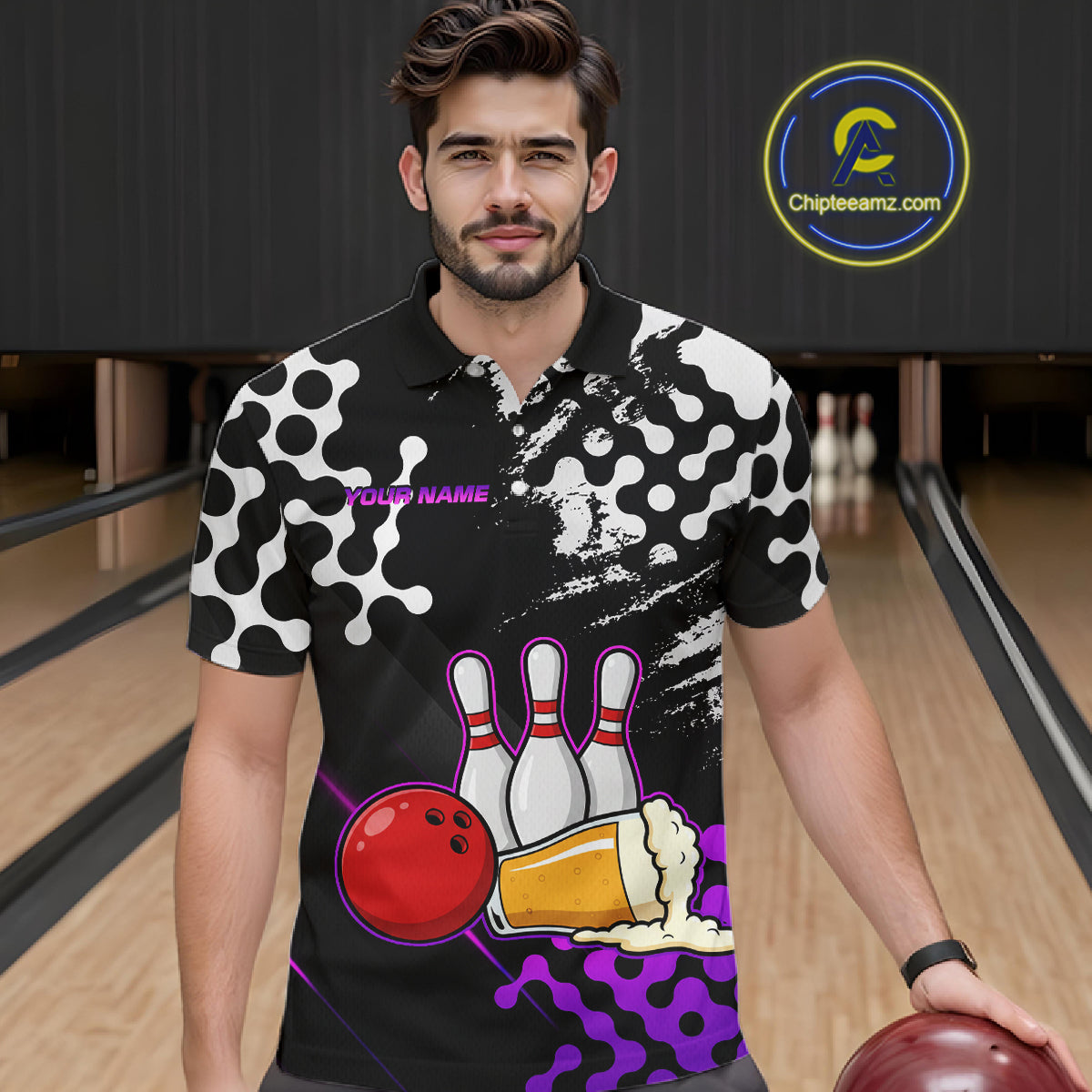 Purple Beer Bowling Shirts for Team Women Men Beer Bowling Polo&1/4 Zip Bowl League MBL255