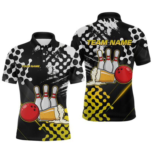 Yellow Beer Bowling Shirts for Team Women Men Beer Bowling Polo&1/4 Zip Bowl League MBL255
