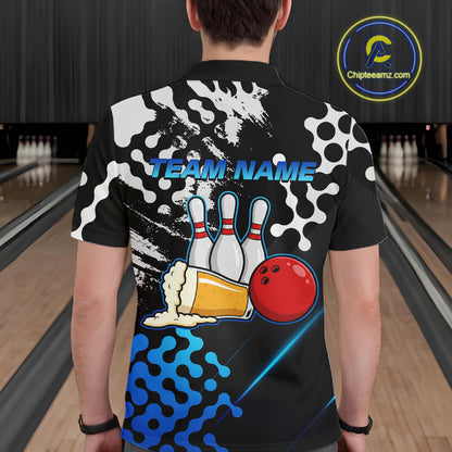Blue Beer Bowling Shirts for Team Women Men Beer Bowling Polo&1/4 Zip Bowl League MBL255