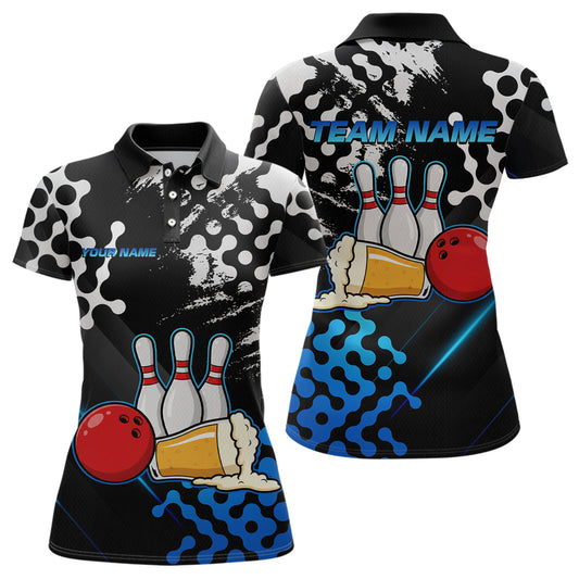 Blue Beer Bowling Shirts for Team Women Men Beer Bowling Polo&1/4 Zip Bowl League MBL255