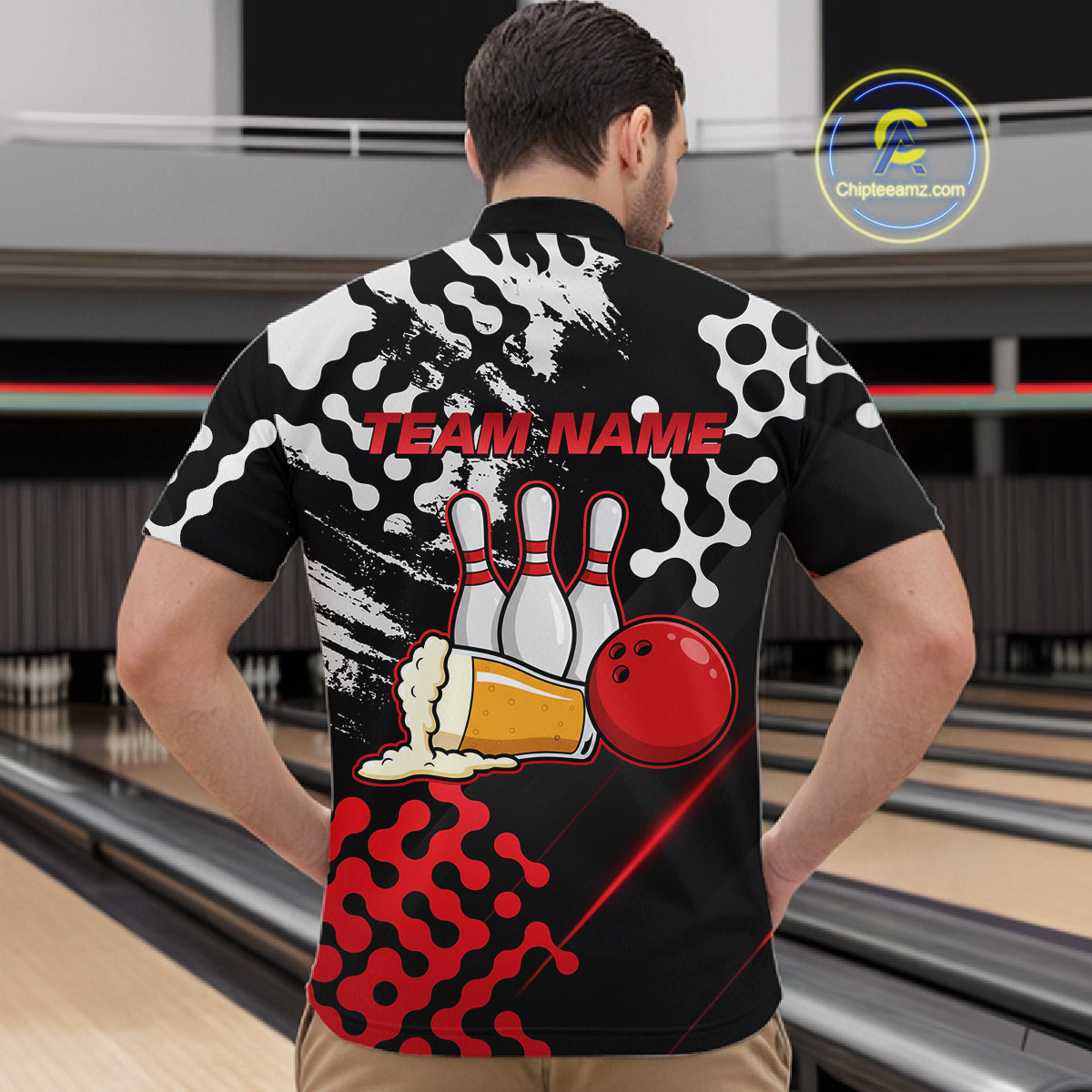 Red Beer Bowling Shirts for Team Women Men Beer Bowling Polo&1/4 Zip Bowl League MBL255