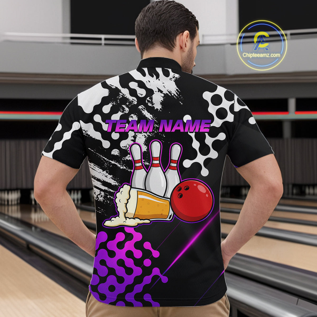 Purple Beer Bowling Shirts for Team Women Men Beer Bowling Polo&1/4 Zip Bowl League MBL255