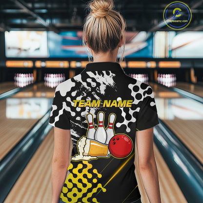 Yellow Beer Bowling Shirts for Team Women Men Beer Bowling Polo&1/4 Zip Bowl League MBL255