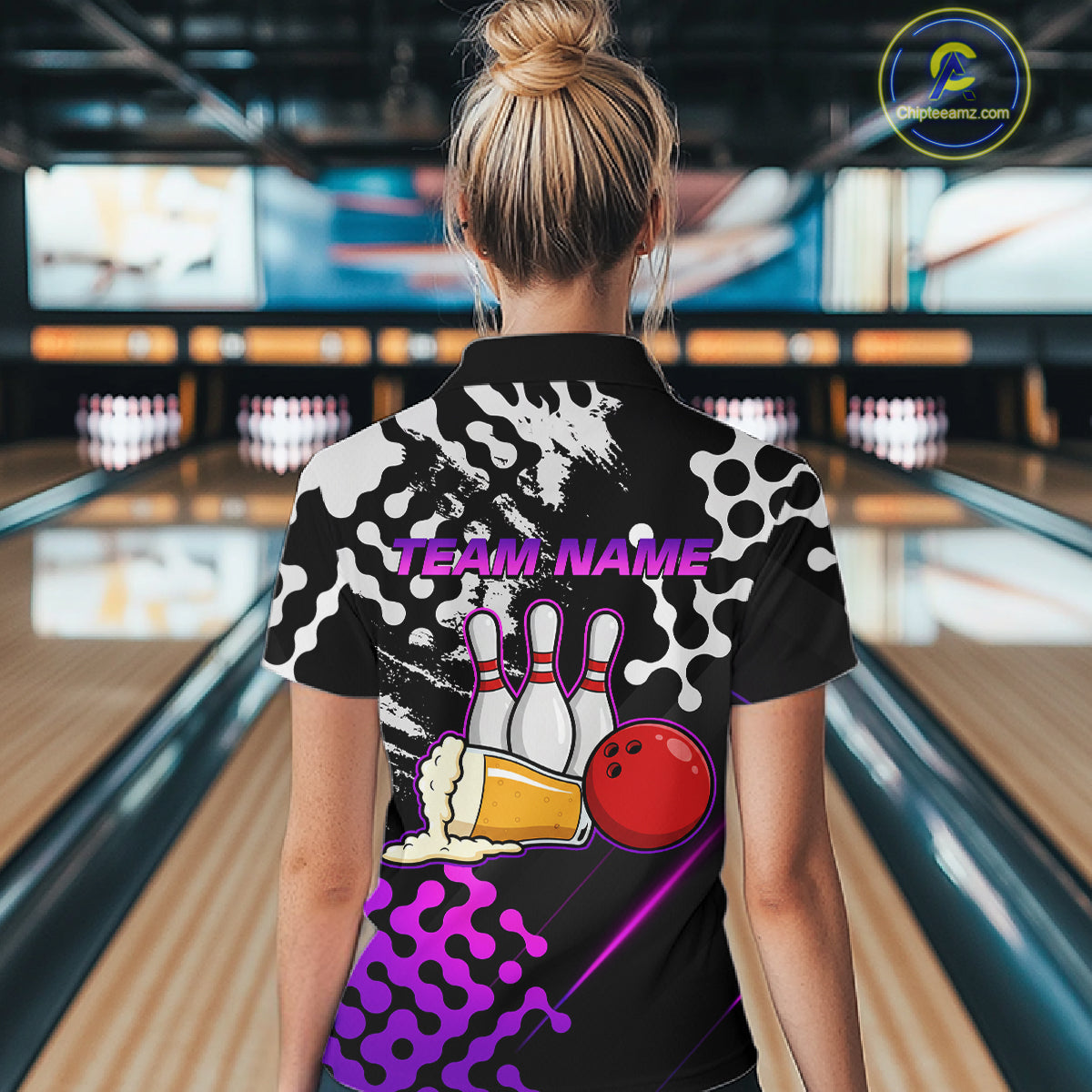 Purple Beer Bowling Shirts for Team Women Men Beer Bowling Polo&1/4 Zip Bowl League MBL255