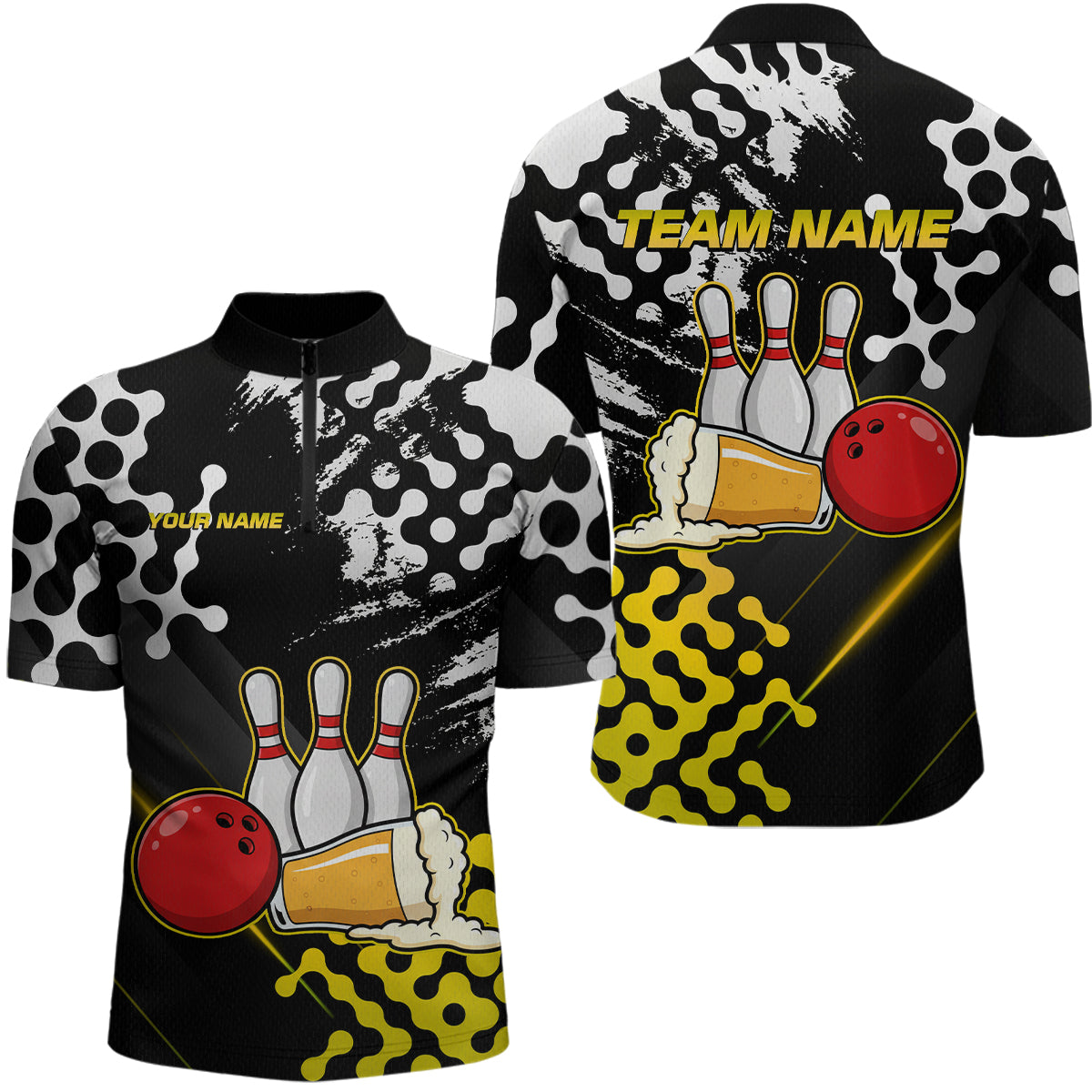 Yellow Beer Bowling Shirts for Team Women Men Beer Bowling Polo&1/4 Zip Bowl League MBL255