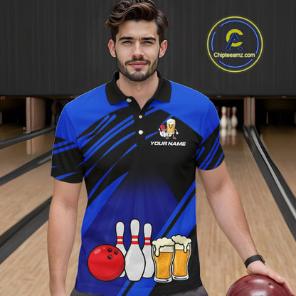 Funny Beer Bowling Shirts Blue Bowling Jersey for Team Women Men Bowl League MBL261