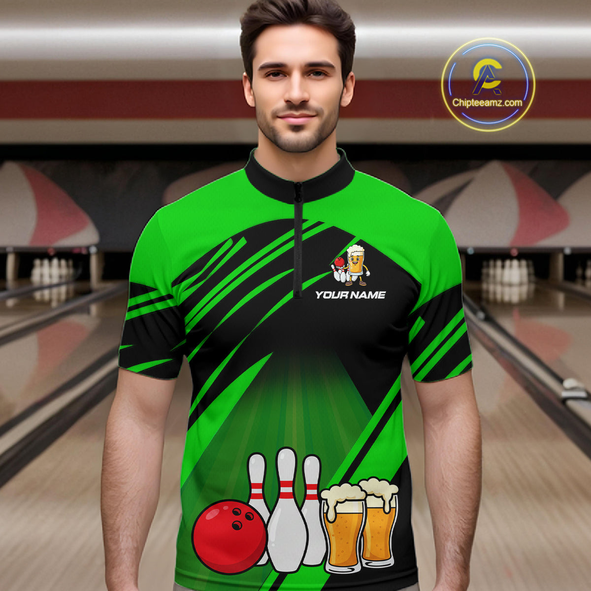 Funny Beer Bowling Shirts Green Bowling Jersey for Team Women Men Bowl League MBL261