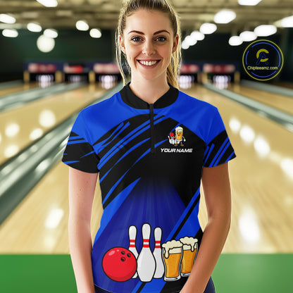 Funny Beer Bowling Shirts Blue Bowling Jersey for Team Women Men Bowl League MBL261