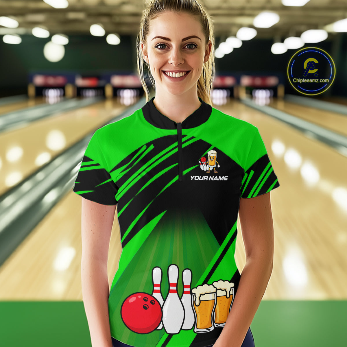 Funny Beer Bowling Shirts Green Bowling Jersey for Team Women Men Bowl League MBL261