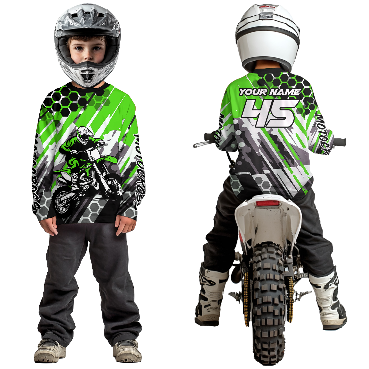 Green Motocross Racing Jersey Kid Women Men Custom Dirt Bike Shirts Riding Shirt XM423