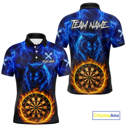 Custom Blue Wolf Flame Darts Shirt for Men Darts Team Jerseys Dartboard Shirt Dart League NNT267