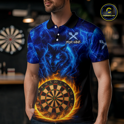 Custom Blue Wolf Flame Darts Shirt for Men Darts Team Jerseys Dartboard Shirt Dart League NNT267