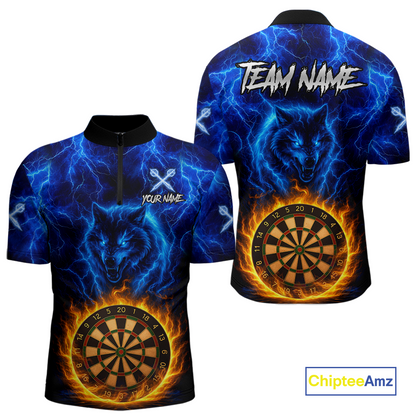 Custom Blue Wolf Flame Darts Shirt for Men Darts Team Jerseys Dartboard Shirt Dart League NNT267