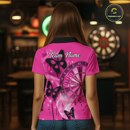 Custom Pink Galaxy Butterflies Darts Shirt for Women Darts Team Jerseys Dartboard Shirt NNT261