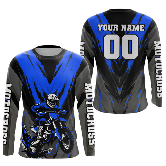 Custom Blue Motocross Racing Jersey for Men Women Kid Dirt Bike Shirts Riding Shirt XM443