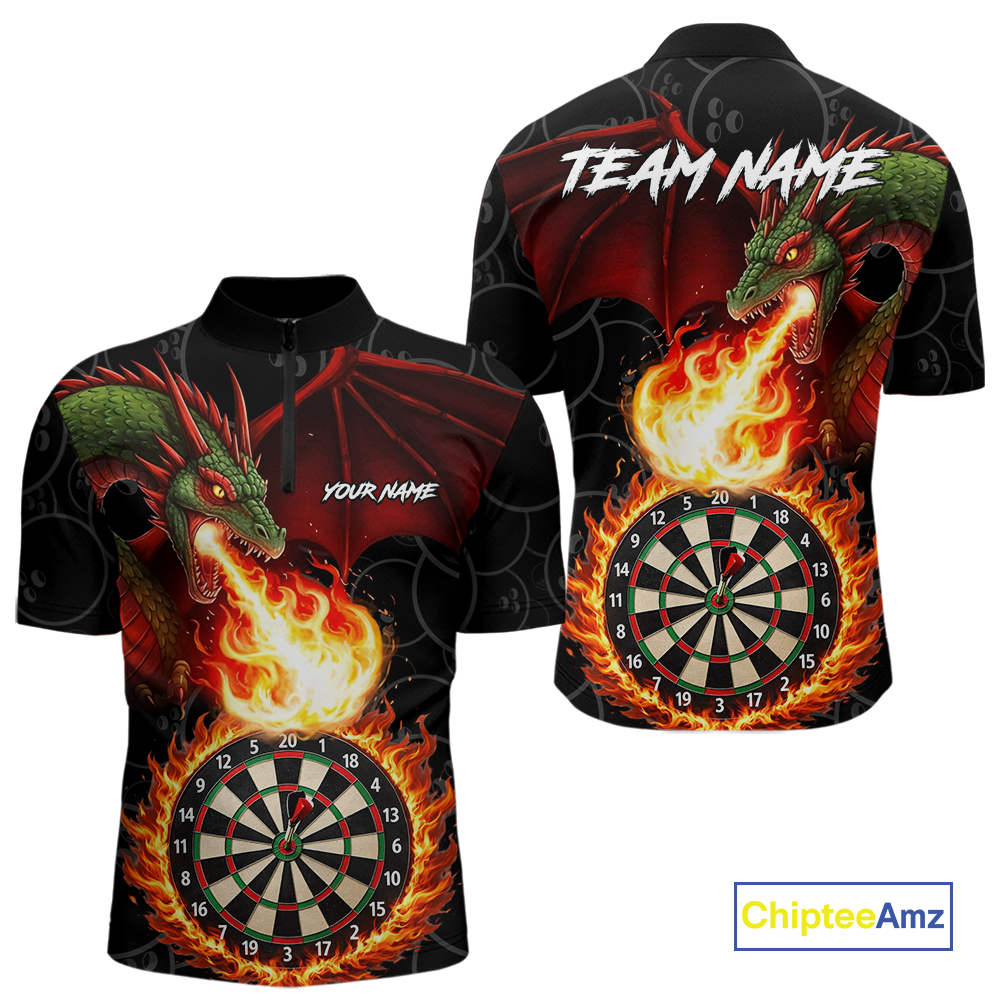 Custom Flame Dragon Darts Shirt for Men Darts Team Jerseys Dartboard Shirt Dart League NNT264