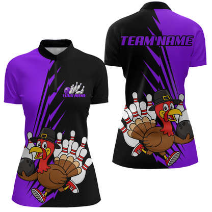 Purple Turkey Bowling Shirts for Women Men Team Custom Bowling Jerseys Thanksgiving MBL180
