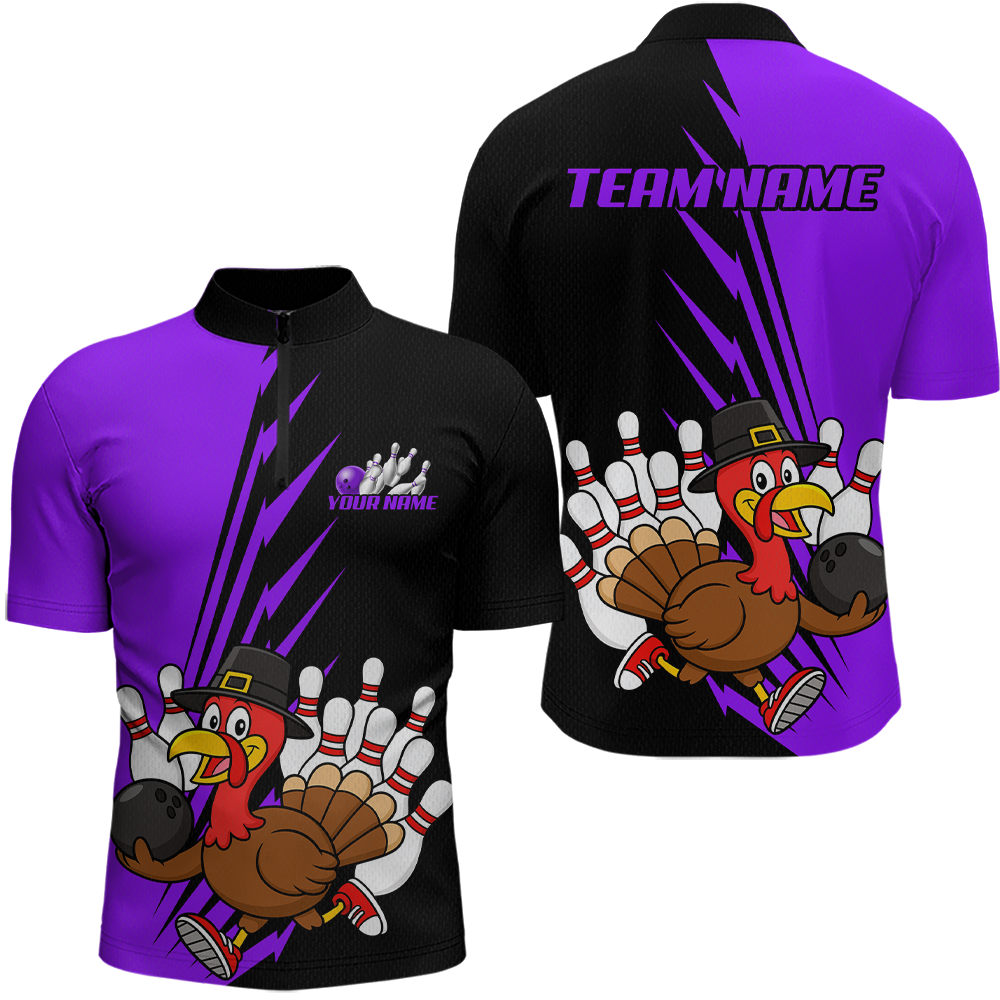 Purple Turkey Bowling Shirts for Women Men Team Custom Bowling Jerseys Thanksgiving MBL180