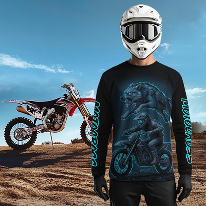 Custom Wolf Motocross Jersey Blue Dirt Bike Shirts for Men Kid Women Riding Jersey XM399