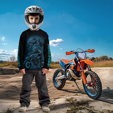 Load image into Gallery viewer, Custom Wolf Motocross Jersey Blue Dirt Bike Shirts for Men Kid Women Riding Jersey XM399