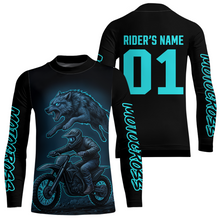 Load image into Gallery viewer, Custom Wolf Motocross Jersey Blue Dirt Bike Shirts for Men Kid Women Riding Jersey XM399