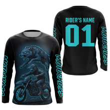 Load image into Gallery viewer, Custom Wolf Motocross Jersey Blue Dirt Bike Shirts for Men Kid Women Riding Jersey XM399