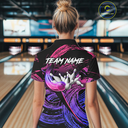 Purple Custom Bowling Shirts for Women Men Team Bowling Jersey Polo&1/4 Zip Shirt MBL223
