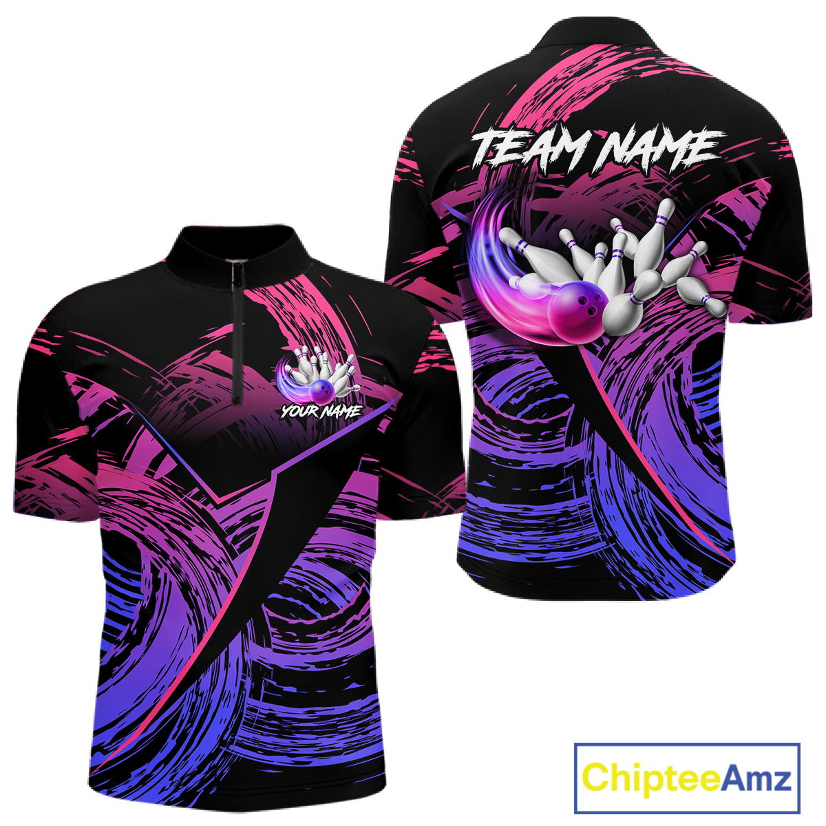 Purple Custom Bowling Shirts for Women Men Team Bowling Jersey Polo&1/4 Zip Shirt MBL223
