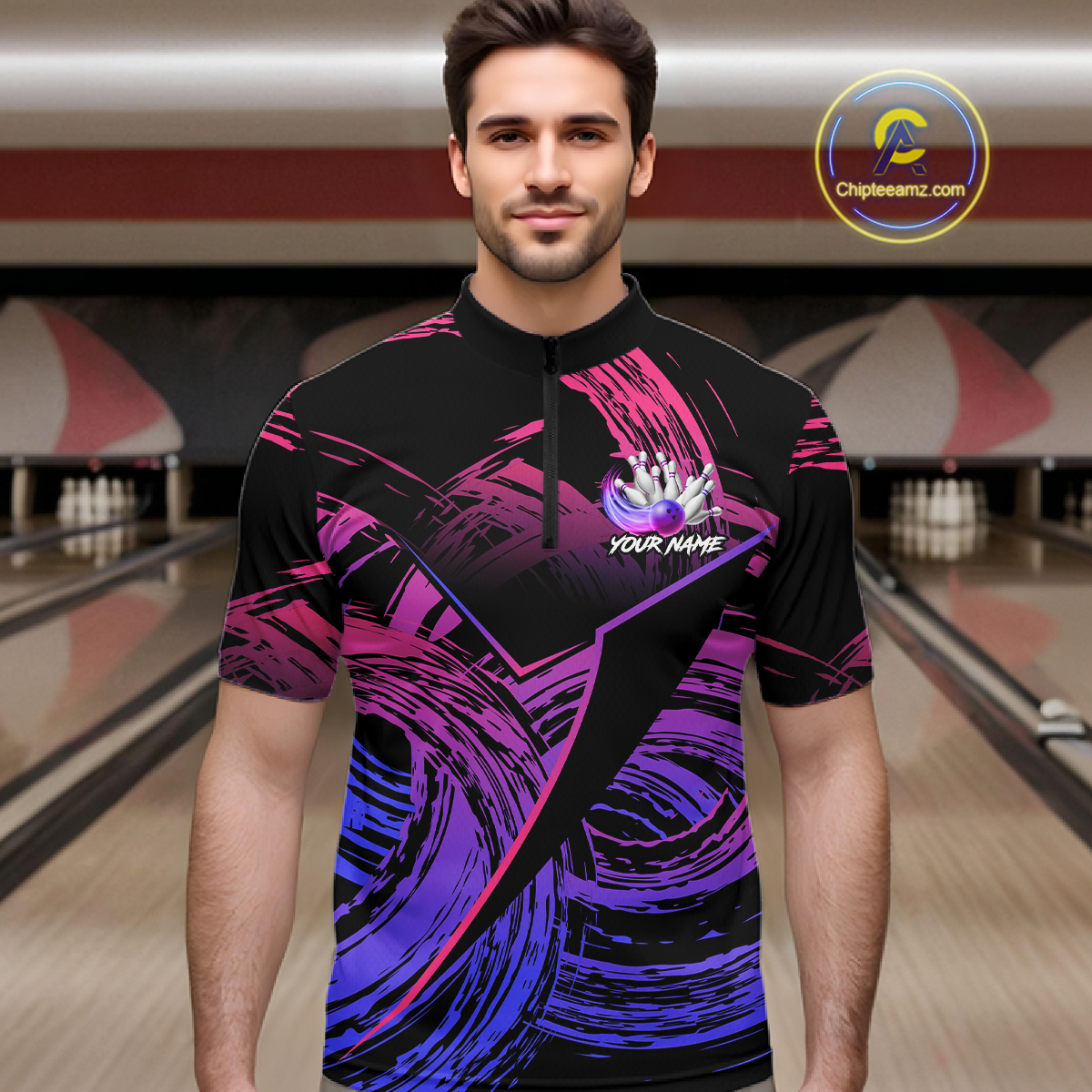 Purple Custom Bowling Shirts for Women Men Team Bowling Jersey Polo&1/4 Zip Shirt MBL223
