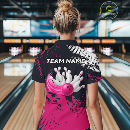 Pink Custom Bowling Shirts for Women Men Bowling Jersey Polo&1/4 Zip Shirt for Team MBL224