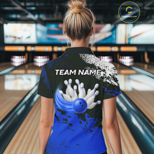 Load image into Gallery viewer, Blue Custom Bowling Shirts for Women Men Bowling Jersey Polo&amp;1/4 Zip Shirt for Team MBL224