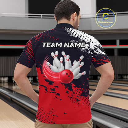 Red Custom Bowling Shirts for Women Men Bowling Jersey Polo&1/4 Zip Shirt for Team MBL224