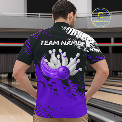 Purple Custom Bowling Shirts for Women Men Bowling Jersey Polo&1/4 Zip Shirt for Team MBL224