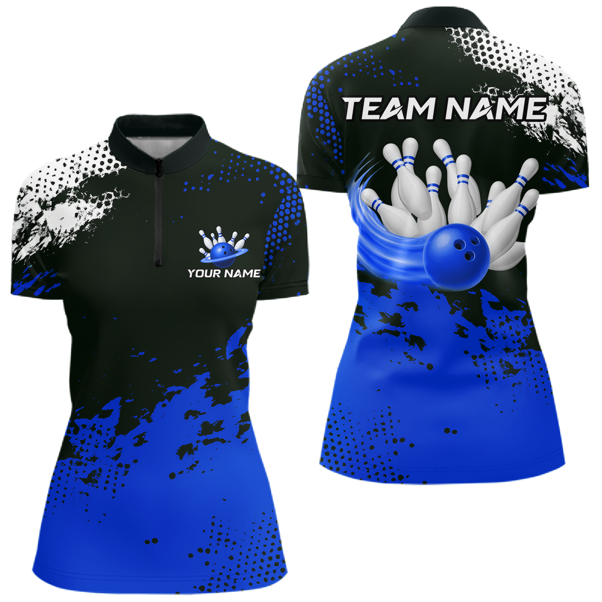 Blue Custom Bowling Shirts for Women Men Bowling Jersey Polo&1/4 Zip Shirt for Team MBL224