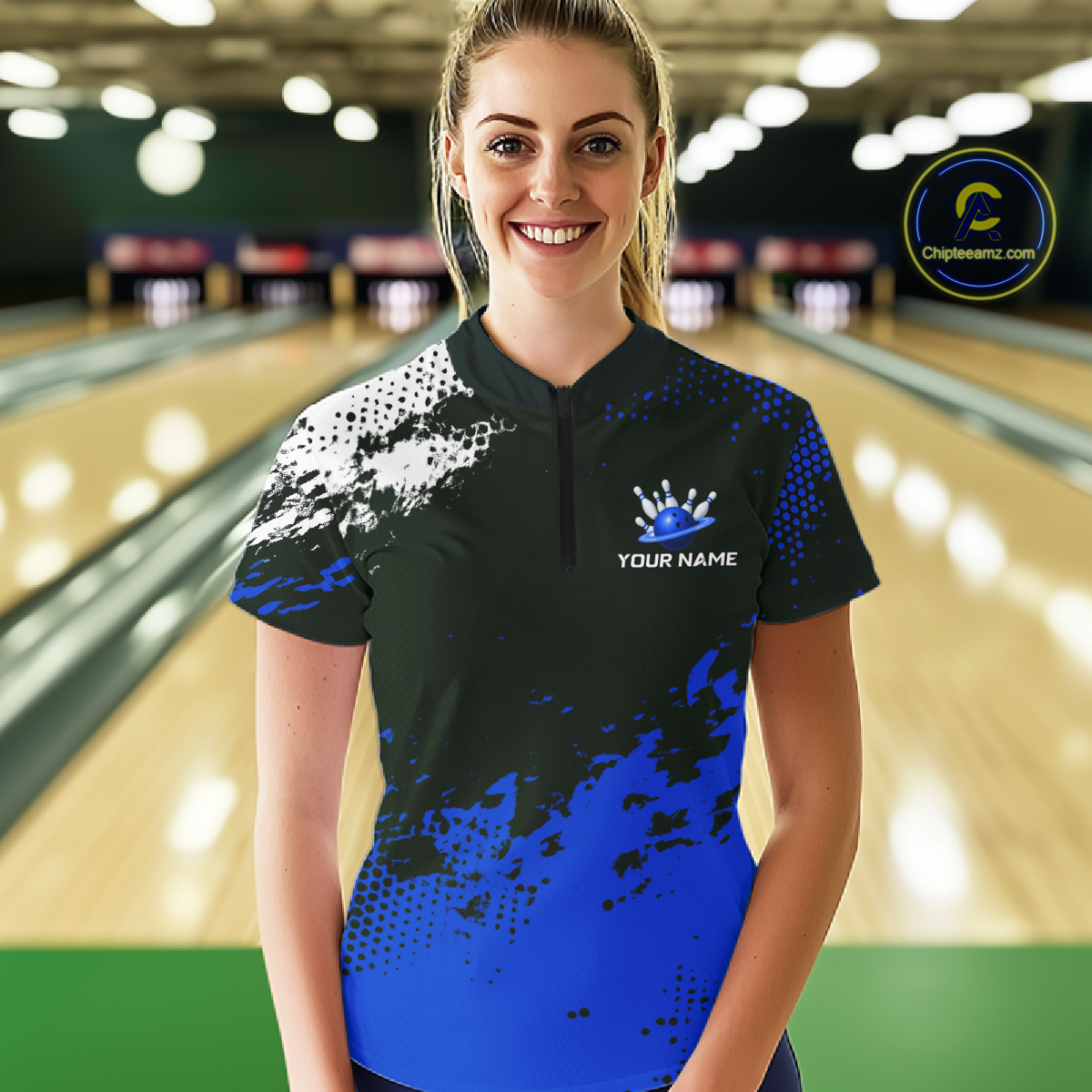 Blue Custom Bowling Shirts for Women Men Bowling Jersey Polo&1/4 Zip Shirt for Team MBL224