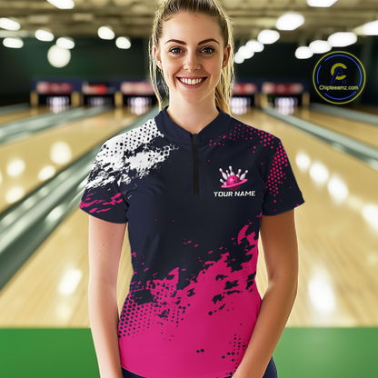 Pink Custom Bowling Shirts for Women Men Bowling Jersey Polo&1/4 Zip Shirt for Team MBL224