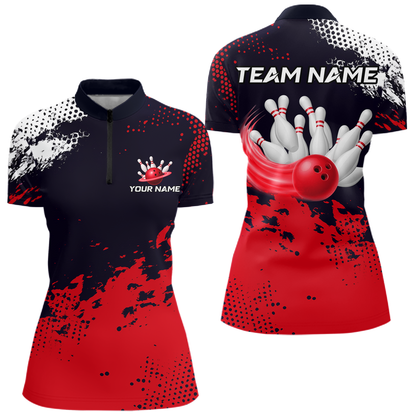 Red Custom Bowling Shirts for Women Men Bowling Jersey Polo&1/4 Zip Shirt for Team MBL224