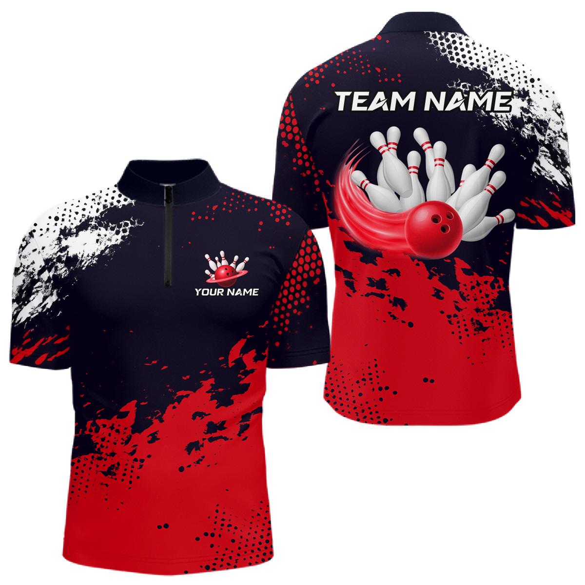 Red Custom Bowling Shirts for Women Men Bowling Jersey Polo&1/4 Zip Shirt for Team MBL224