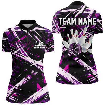 Custom Purple Bowling Shirts for Team Women Men Bowling Polo and 1/4 Zip Shirt MBL228