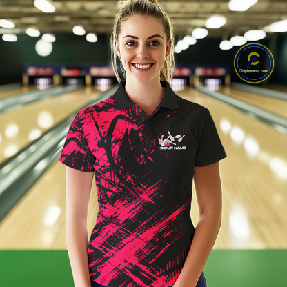 Custom Pink Bowling Shirts for Team Women Men Bowling Polo&1/4 Zip Shirt for Couple MBL233