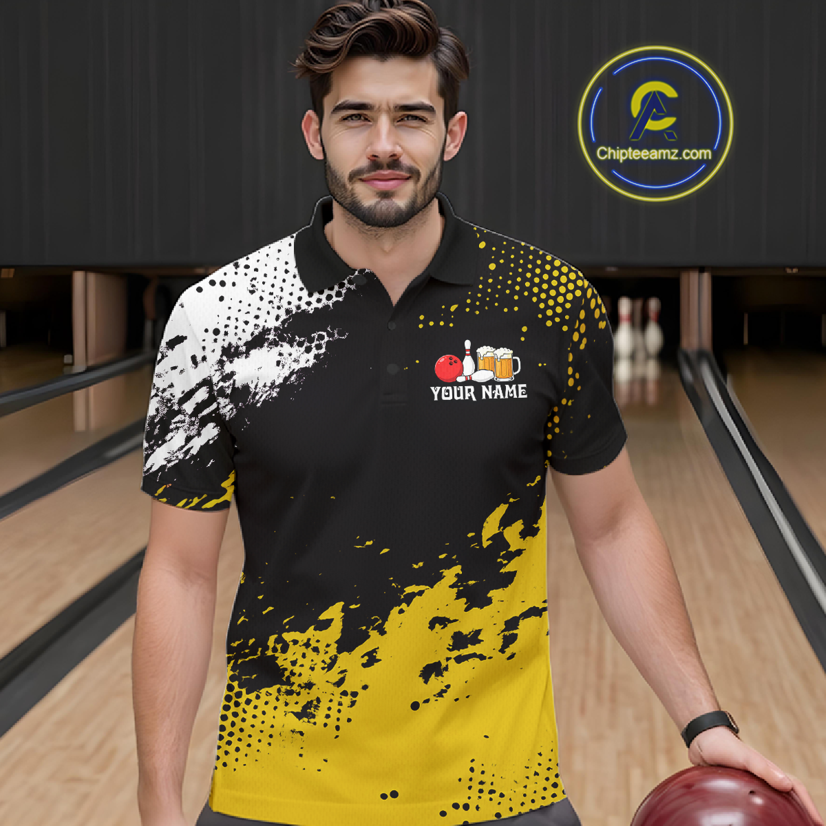 Yellow Funny Beer Bowling Shirts for Team Women Men Bowling Polo&1/4 Zip Bowl League MBL254