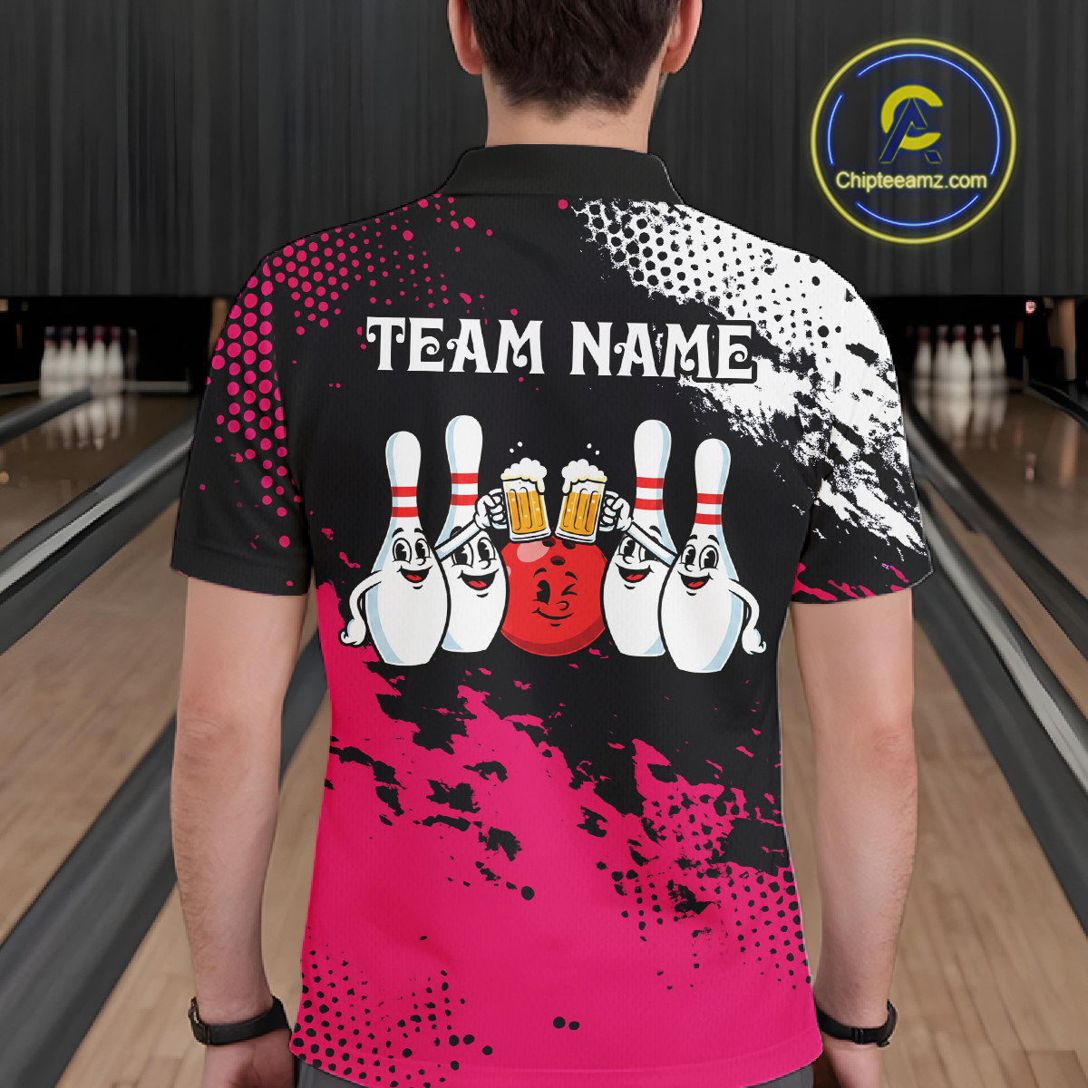 Pink Funny Beer Bowling Shirts for Team Women Men Bowling Polo&1/4 Zip Bowl League MBL254