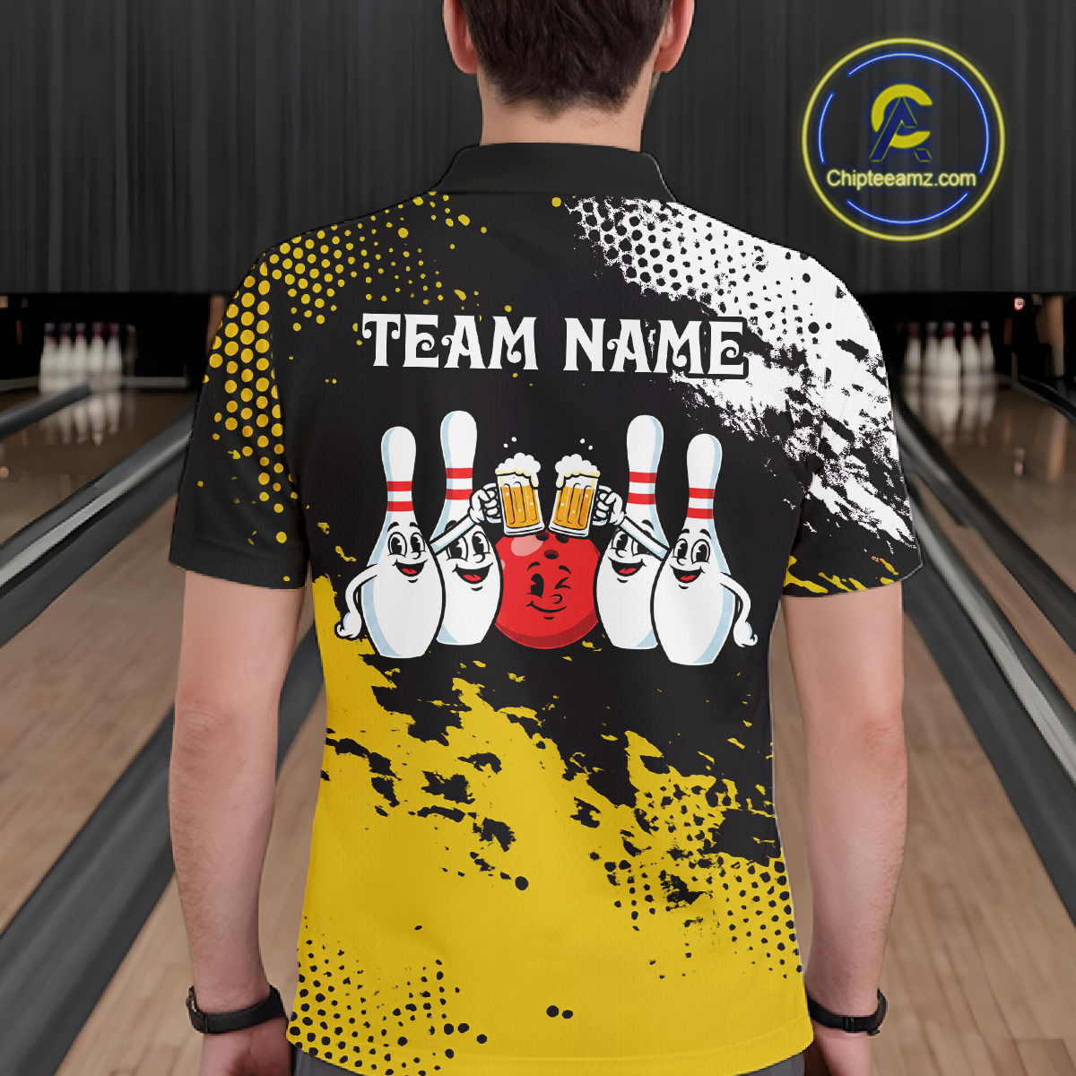 Yellow Funny Beer Bowling Shirts for Team Women Men Bowling Polo&1/4 Zip Bowl League MBL254