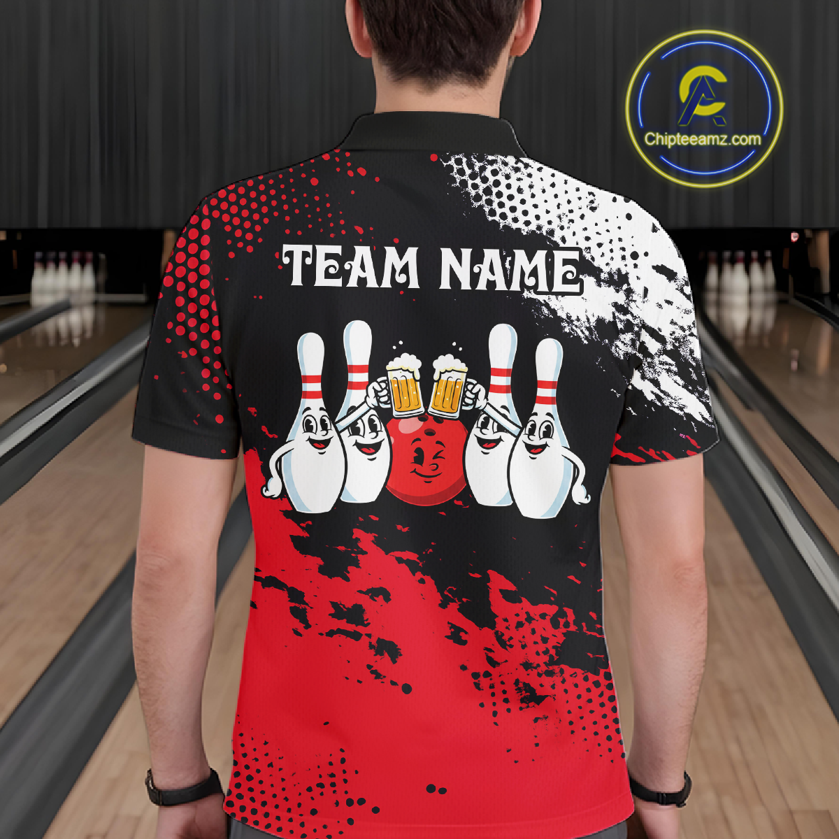 Red Funny Beer Bowling Shirts for Team Women Men Bowling Polo&1/4 Zip Bowl League MBL254