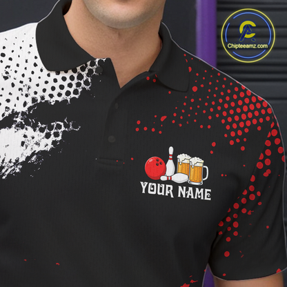 Red Funny Beer Bowling Shirts for Team Women Men Bowling Polo&1/4 Zip Bowl League MBL254